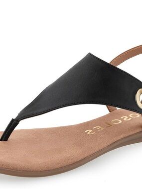 AEROSOLES Black Women’ Conclusion Casual Thong Sandals with Gold Ring Detail